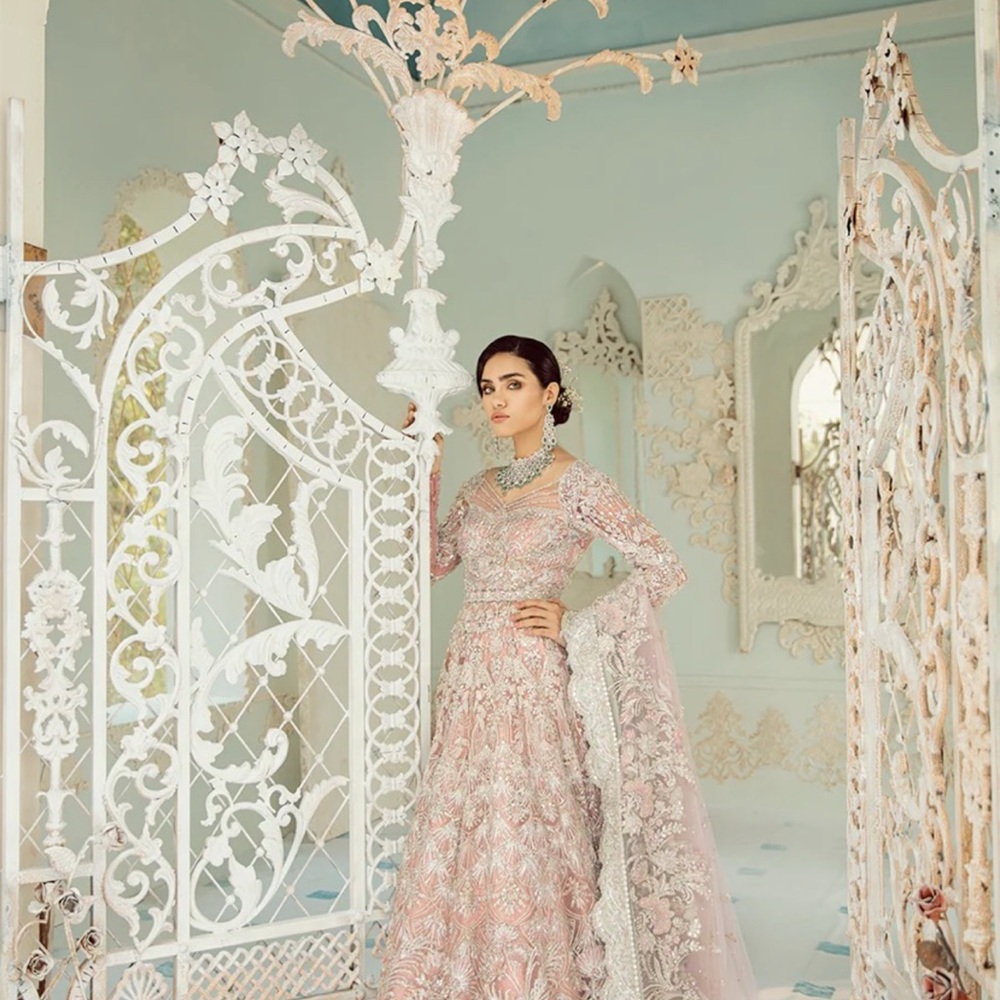 Embroidered Light Pink Long Sleeve Formal Dress - Women Dresses